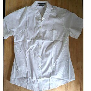 Eddie Bauer White Fitted Button Down Shirt with Mandarin Collar